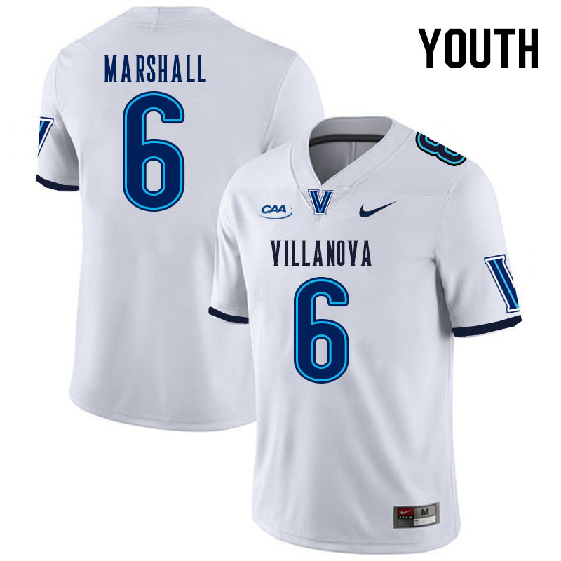 Youth #6 Devon Marshall Villanova Wildcats College Football Jerseys Stitched Sale-White